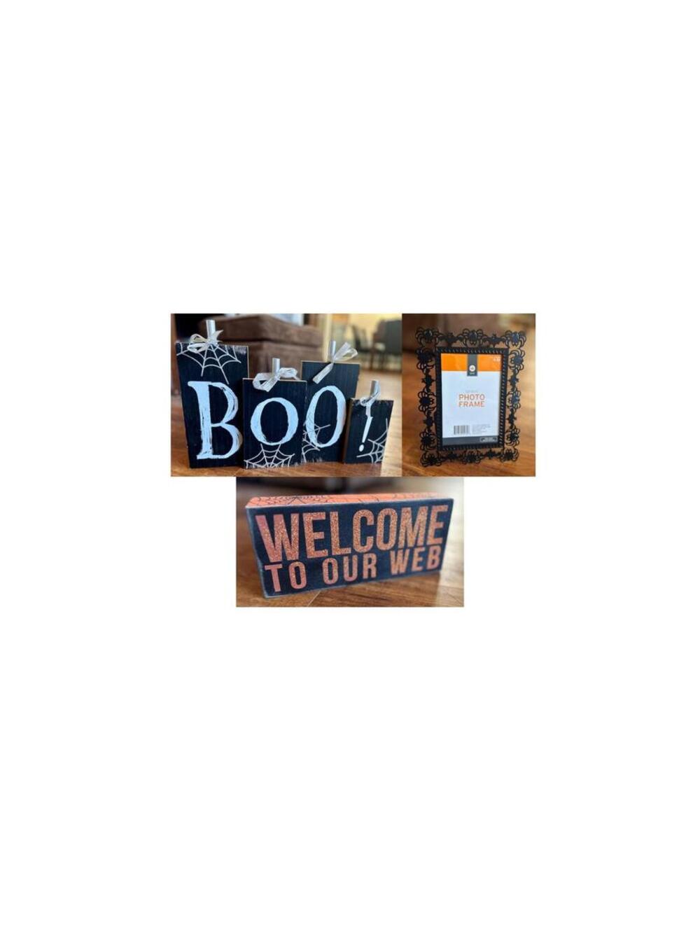 Halloween Themed Decorative Set with BOO Blocks and Spider Photo Frame
